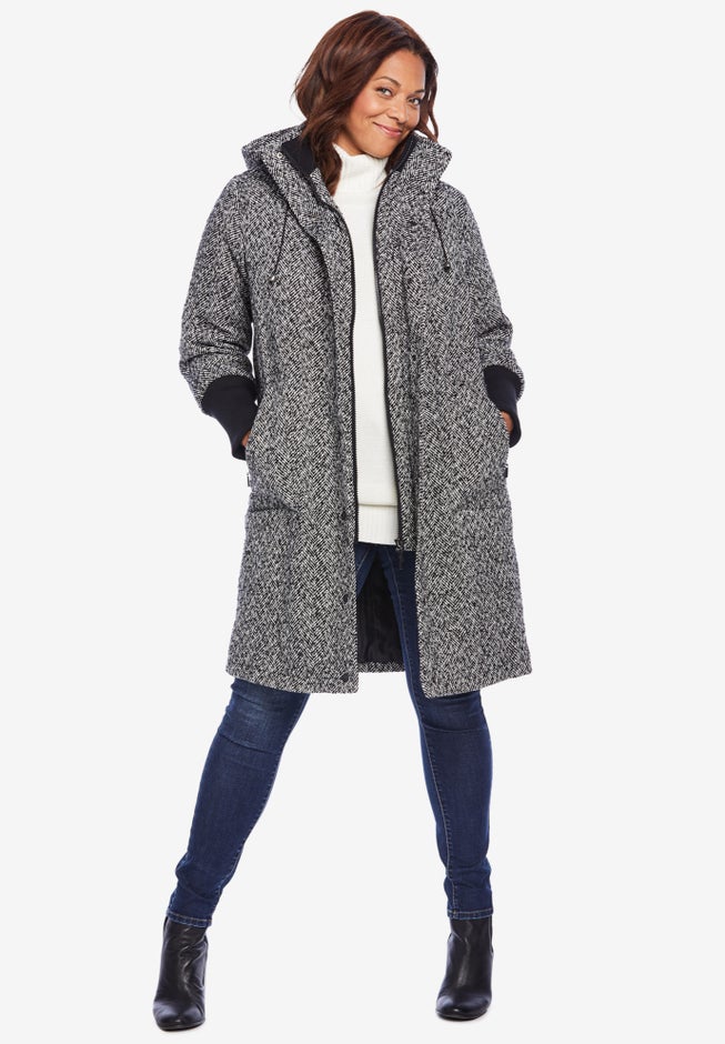 Rib-Knit Trim Wool Coat image number null