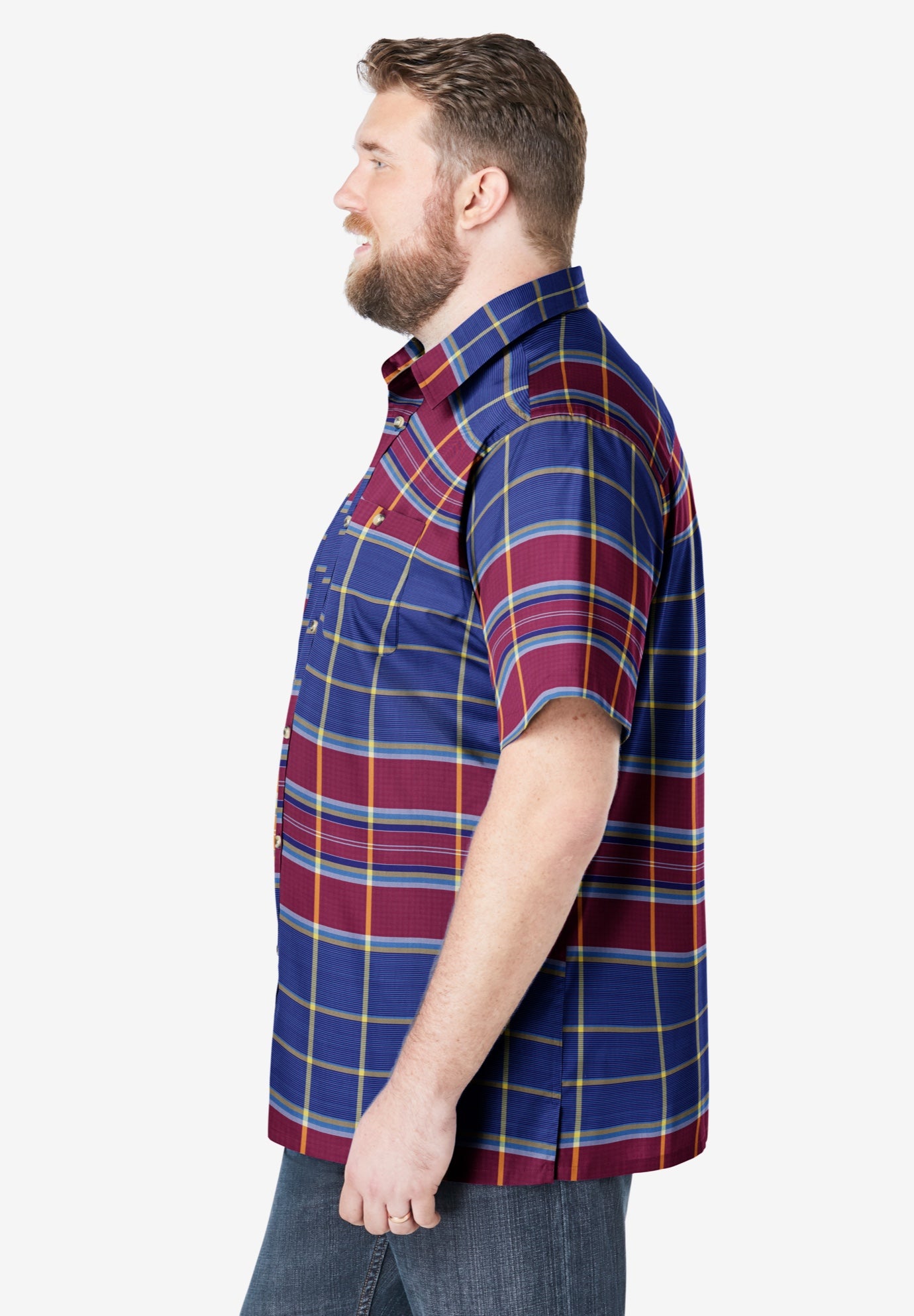 Plaid Wrinkle-Resistant Short Sleeve Button Down image number 2