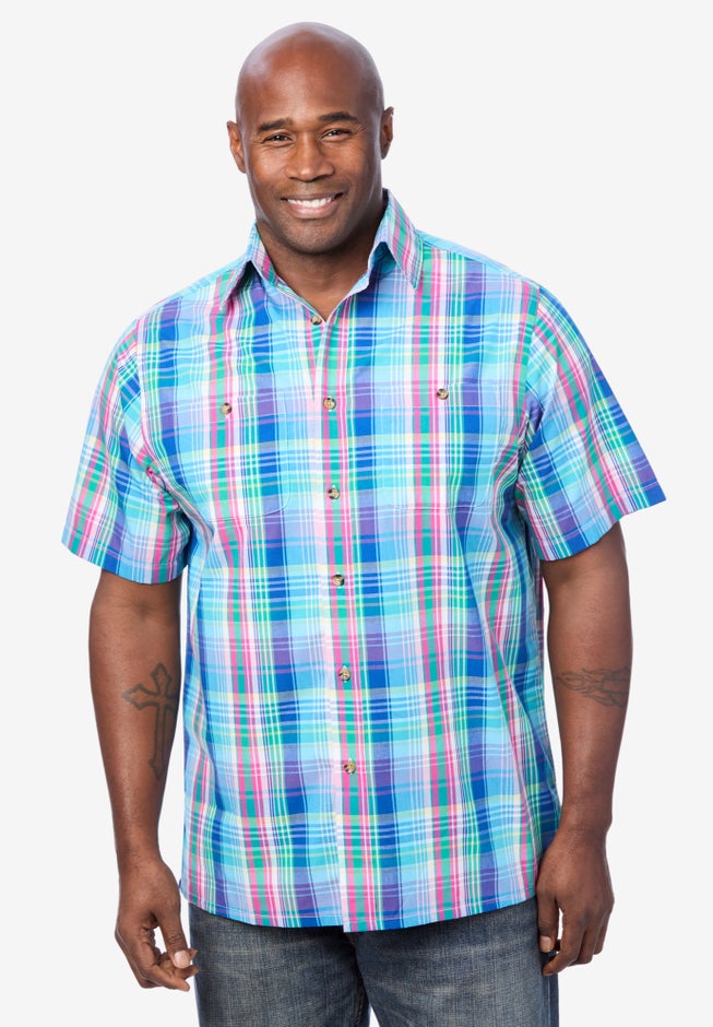 Plaid Wrinkle-Resistant Short Sleeve Button Down image number 3