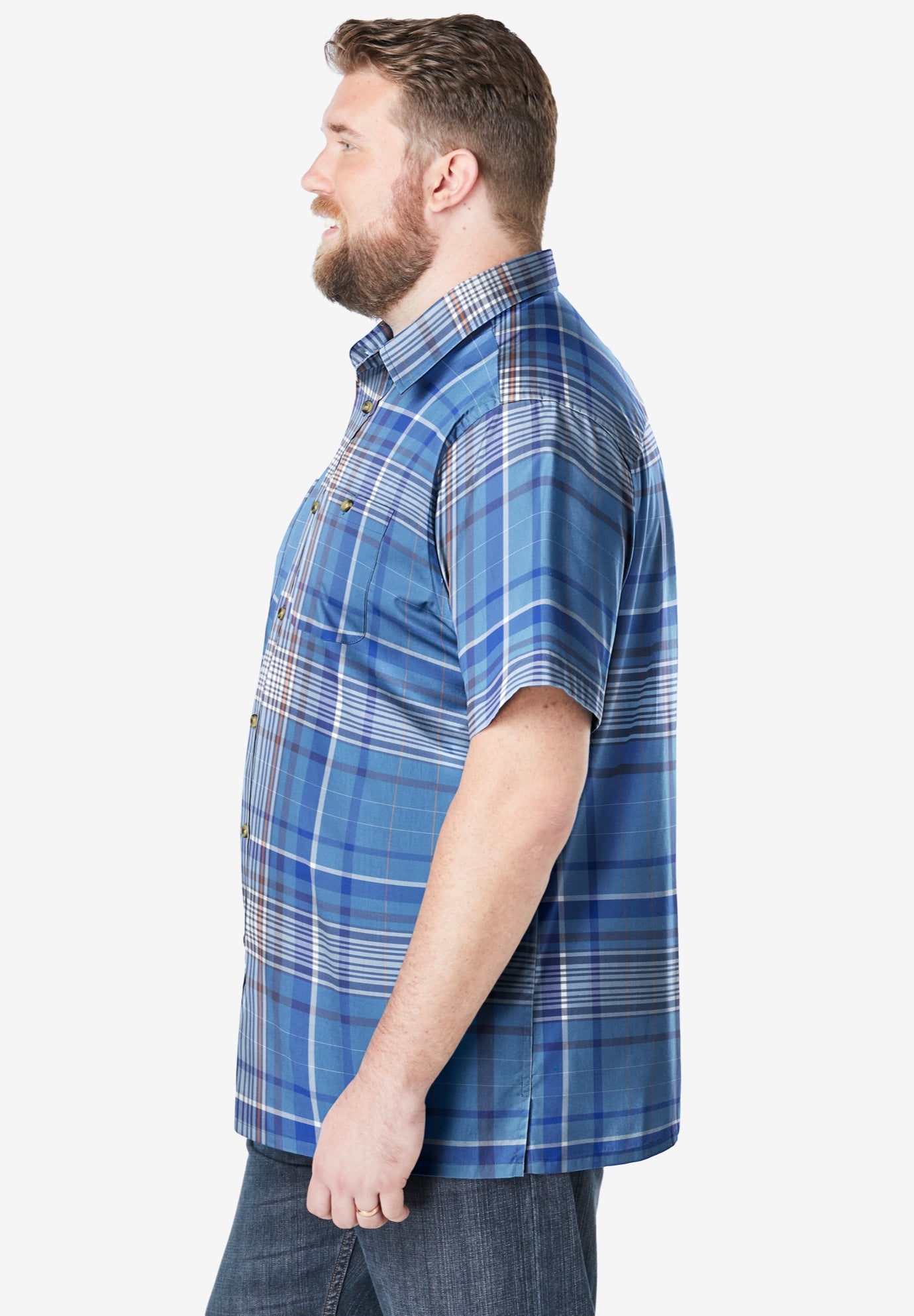 Plaid Wrinkle-Resistant Short Sleeve Button Down image number 2