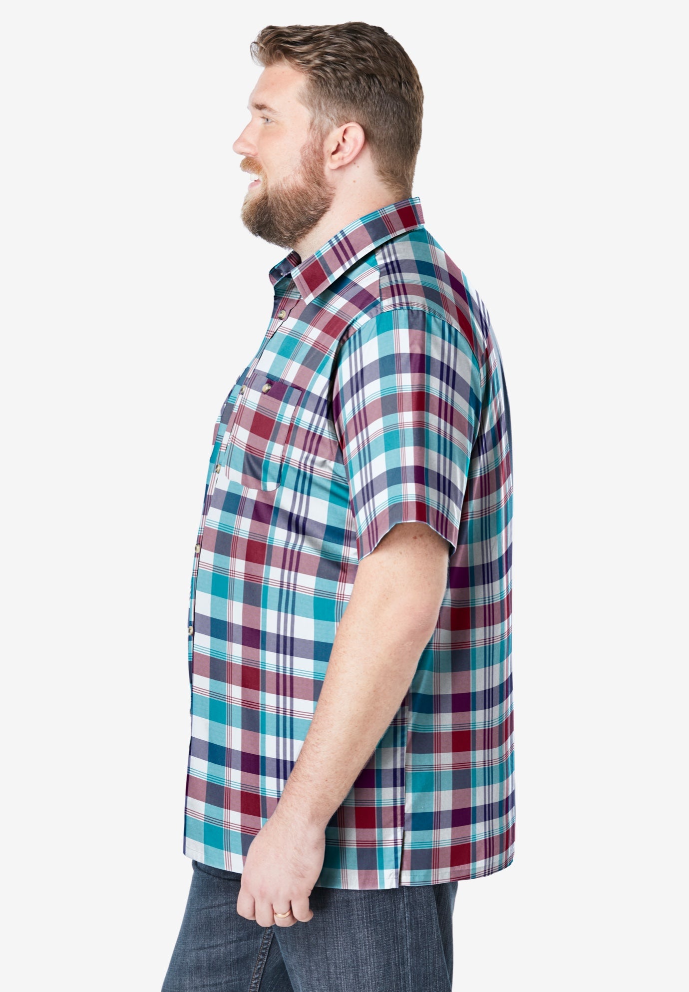 Plaid Wrinkle-Resistant Short Sleeve Button Down image number 2