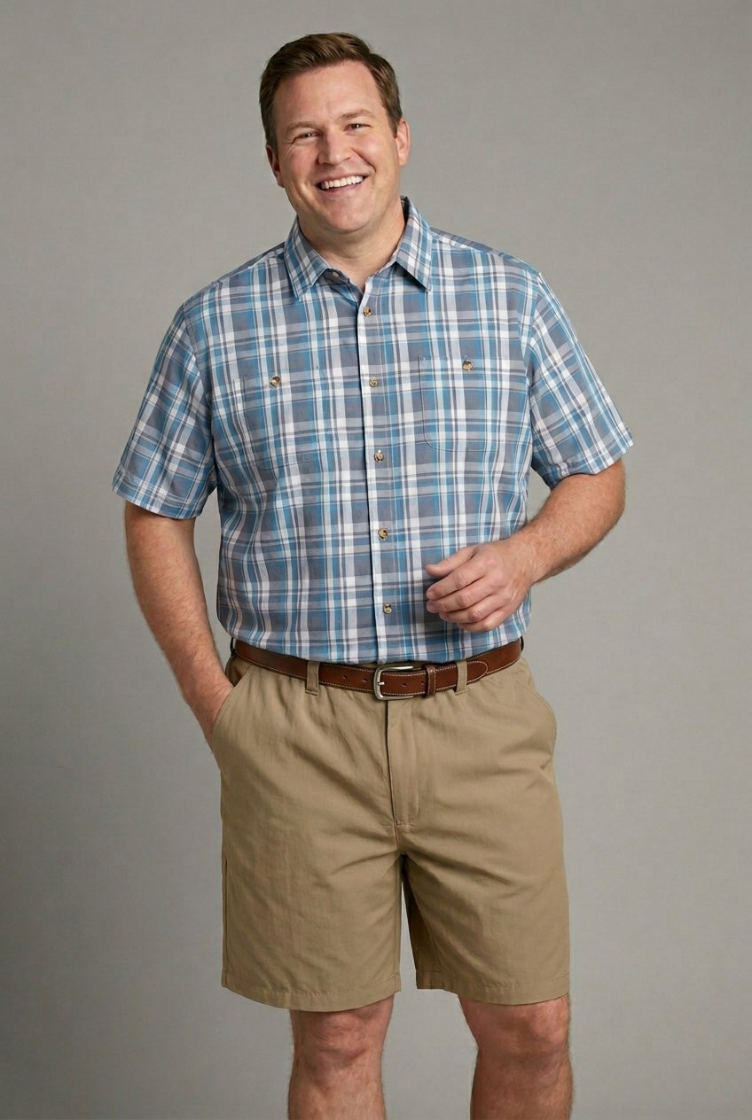 Plaid Wrinkle-Resistant Short Sleeve Button Down image number 3