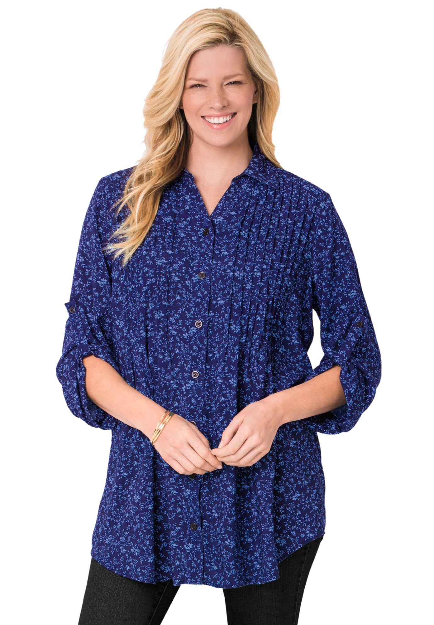 Rayon 7-Day Pintucked Tunic Blouse image number 4