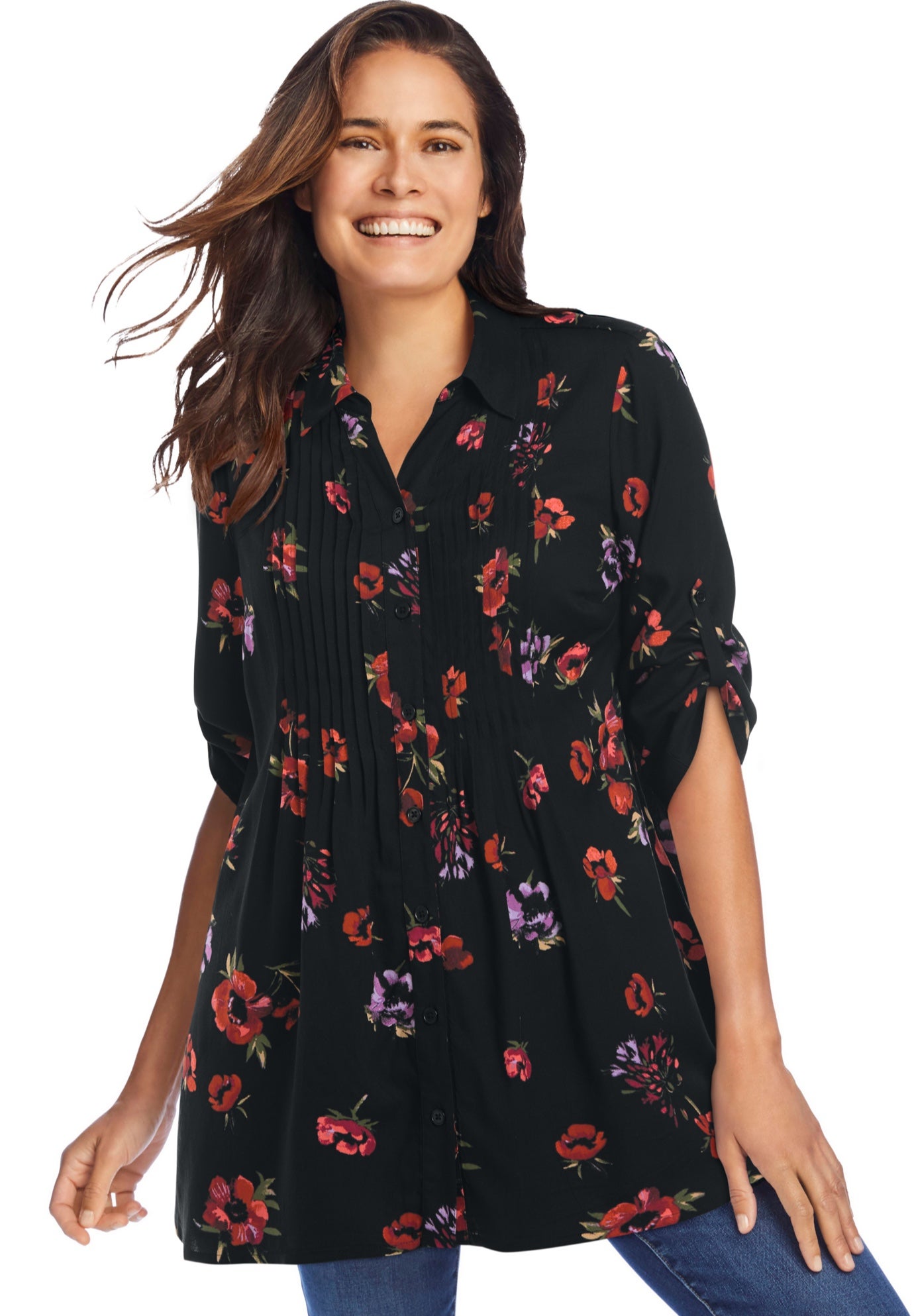 Rayon Pintucked Effortless Tunic Blouse image number 0