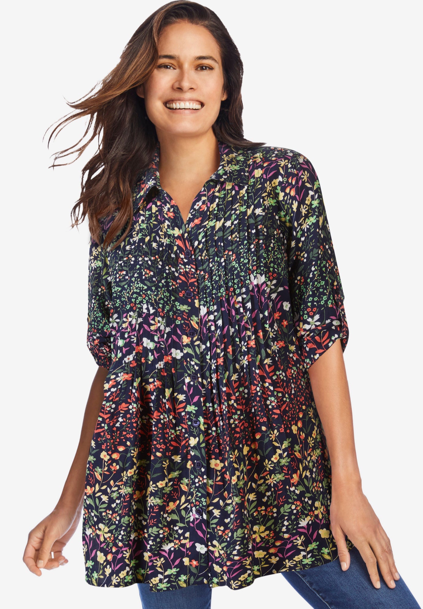 Rayon Pintucked Effortless Tunic Blouse image number 0