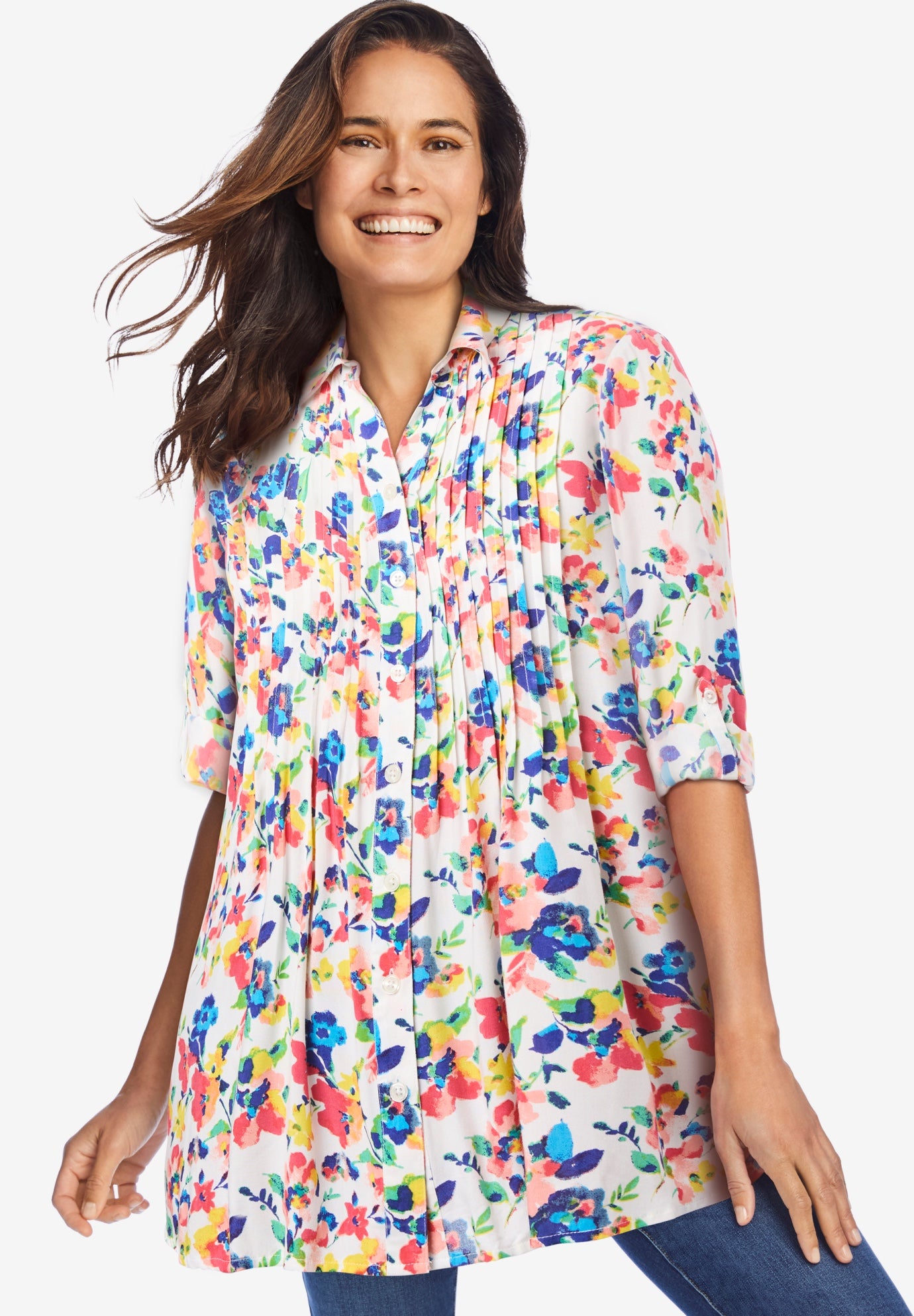 Rayon 7-Day Pintucked Tunic Blouse image number 0