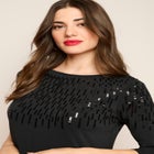 Plus Size 3/4 Sleeve Embellished Boatneck Dress image number null