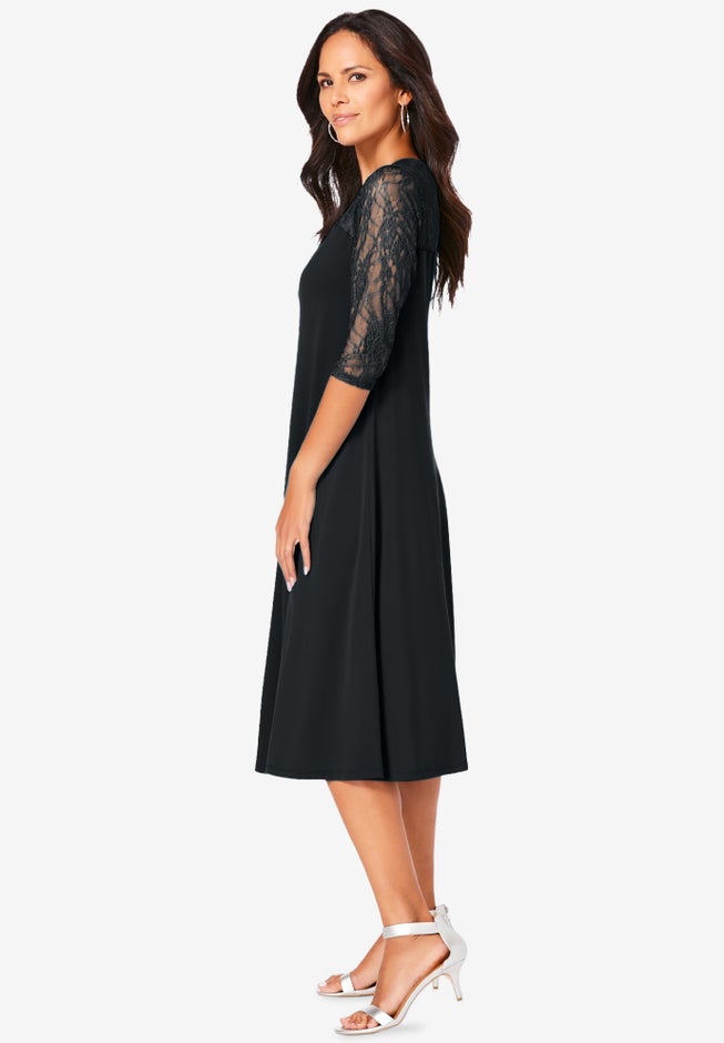 Plus Size 3/4 Sleeve Allover Lace Swing Dress image number 2