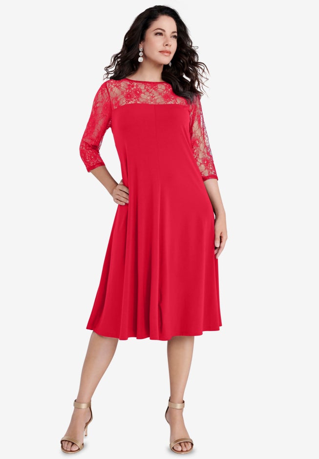Plus Size 3/4 Sleeve Allover Lace Swing Dress image number 0