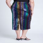 Rainbow Striped Sequin Midi Skirt image number null