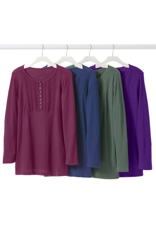 Waffle Thermal Lace Bib Henley Tee image number 3