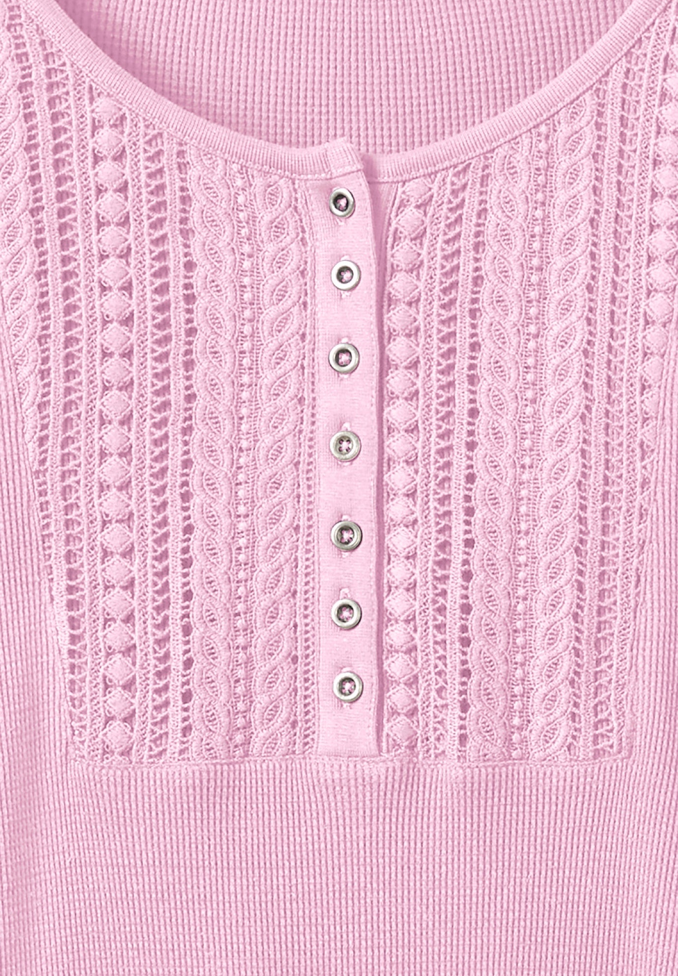 Waffle Thermal Lace Bib Henley Tee image number 2