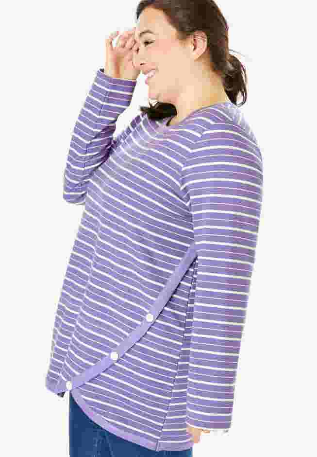 Buttoned Tulip Hem Sweatshirt image number 2