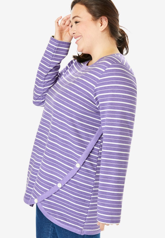 Buttoned Tulip Hem Sweatshirt image number null