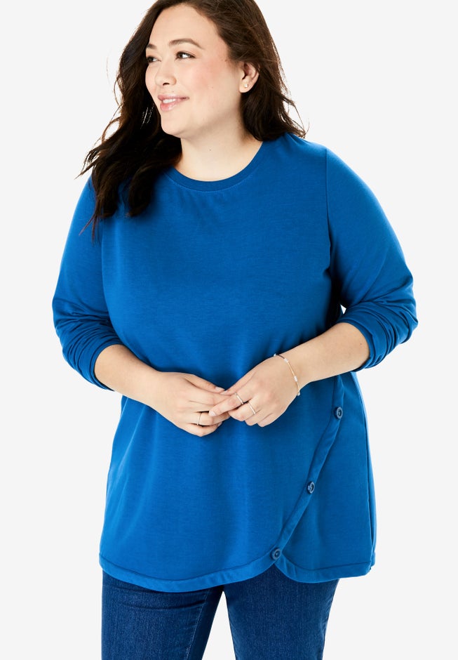Buttoned Tulip Hem Sweatshirt image number null