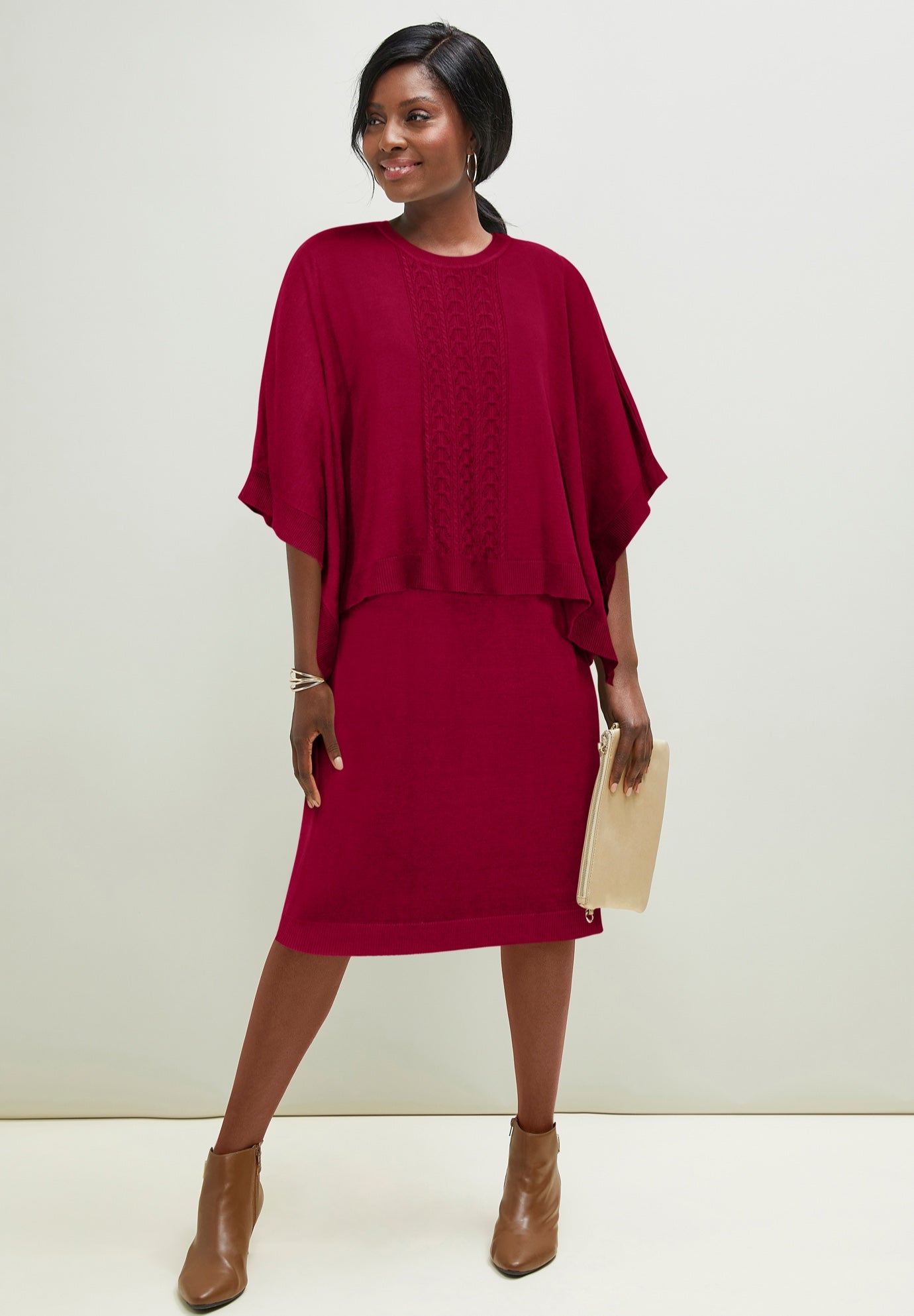 Cable Knit Cape Sweater Dress image number 0