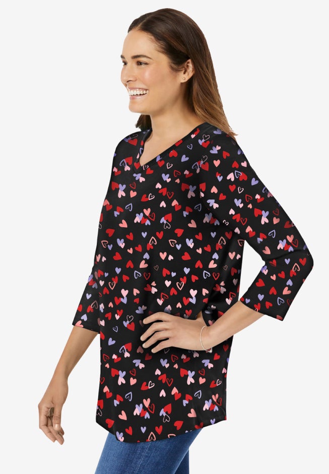 Perfect Printed Three-Quarter Sleeve V-Neck Tee image number 2