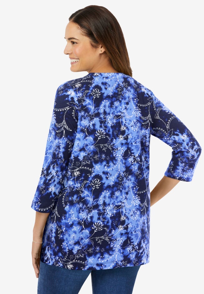 Perfect Printed Three-Quarter Sleeve V-Neck Tee image number 1