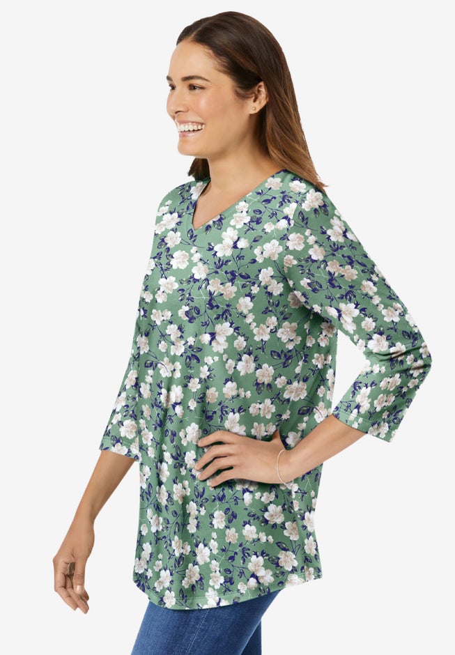 Perfect Printed Three-Quarter Sleeve V-Neck Tee image number 2