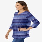 Perfect Printed Three-Quarter Sleeve V-Neck Tee image number null