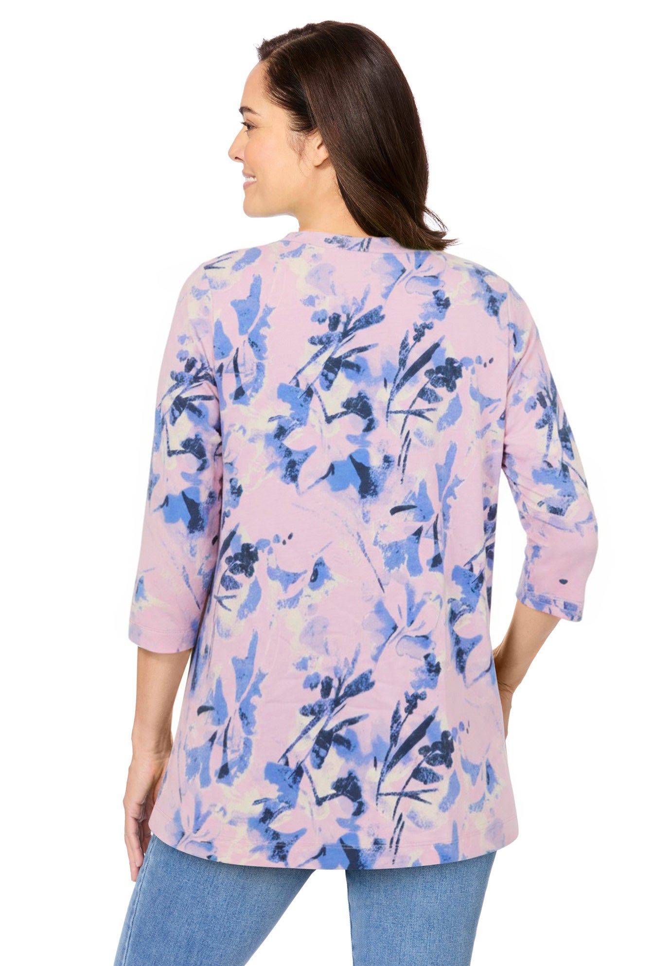 Perfect Printed Three-Quarter Sleeve V-Neck Tee image number 1