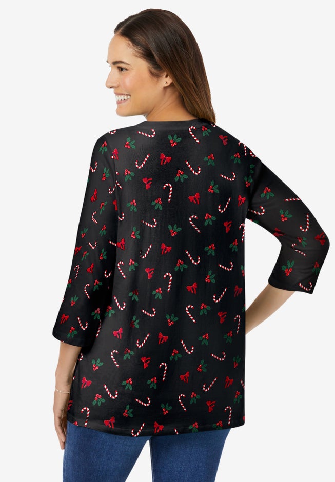 Perfect Printed Three-Quarter Sleeve V-Neck Tee image number 1