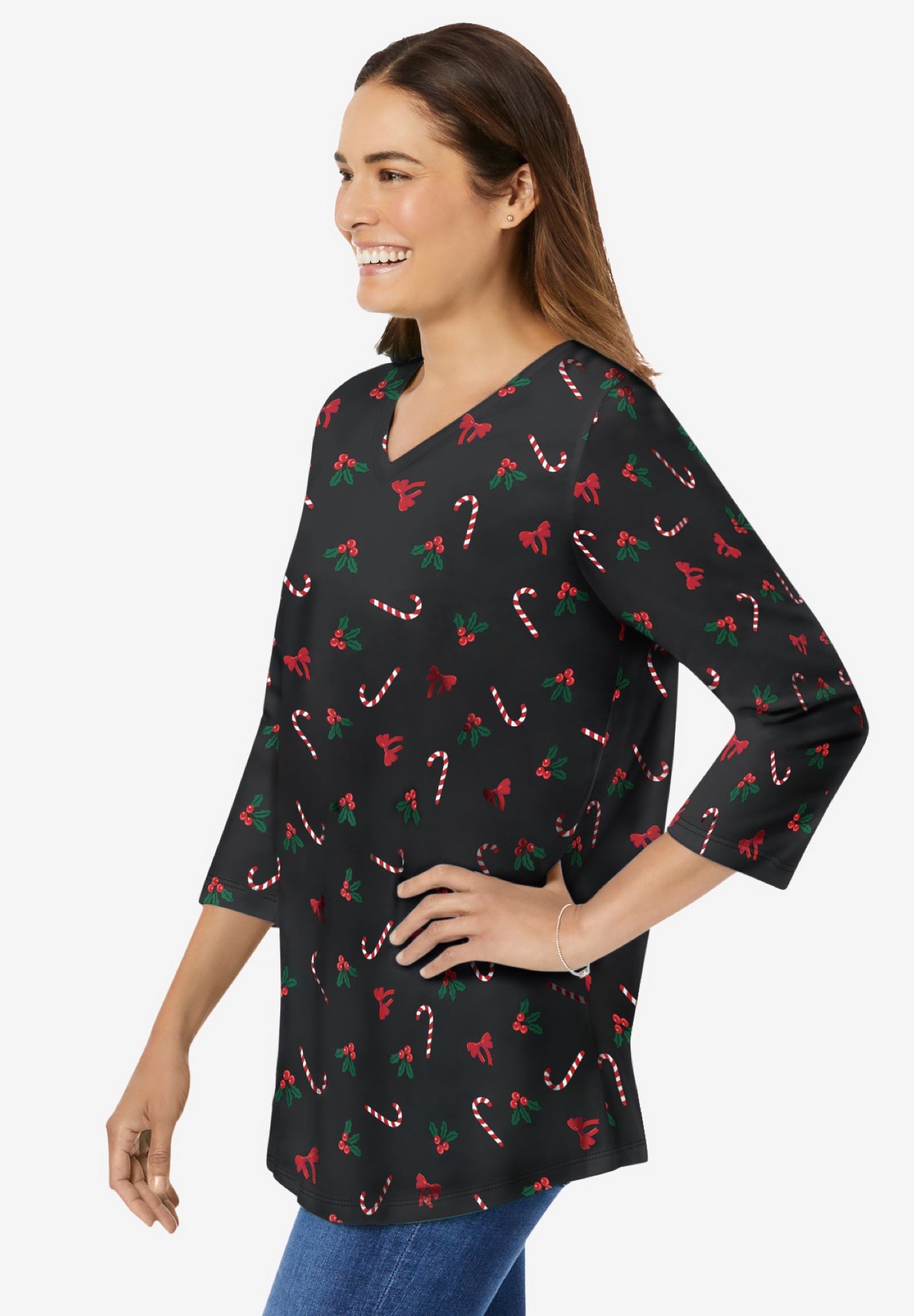 Perfect Printed Three-Quarter Sleeve V-Neck Tee image number 2