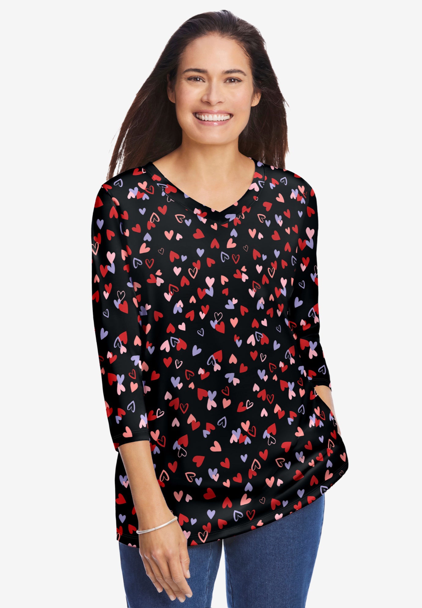 Perfect Printed Three-Quarter Sleeve V-Neck Tee image number 0