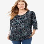 Perfect Printed Three-Quarter Sleeve V-Neck Tee image number null