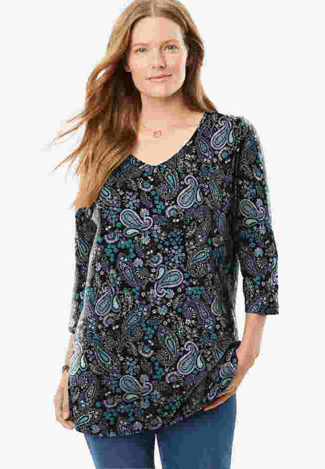 Perfect Printed Three-Quarter Sleeve V-Neck Tee image number 0