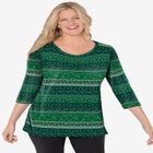 Perfect Printed Three-Quarter Sleeve V-Neck Tee image number null