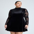 Velvet Mini Dress With Lace image number null