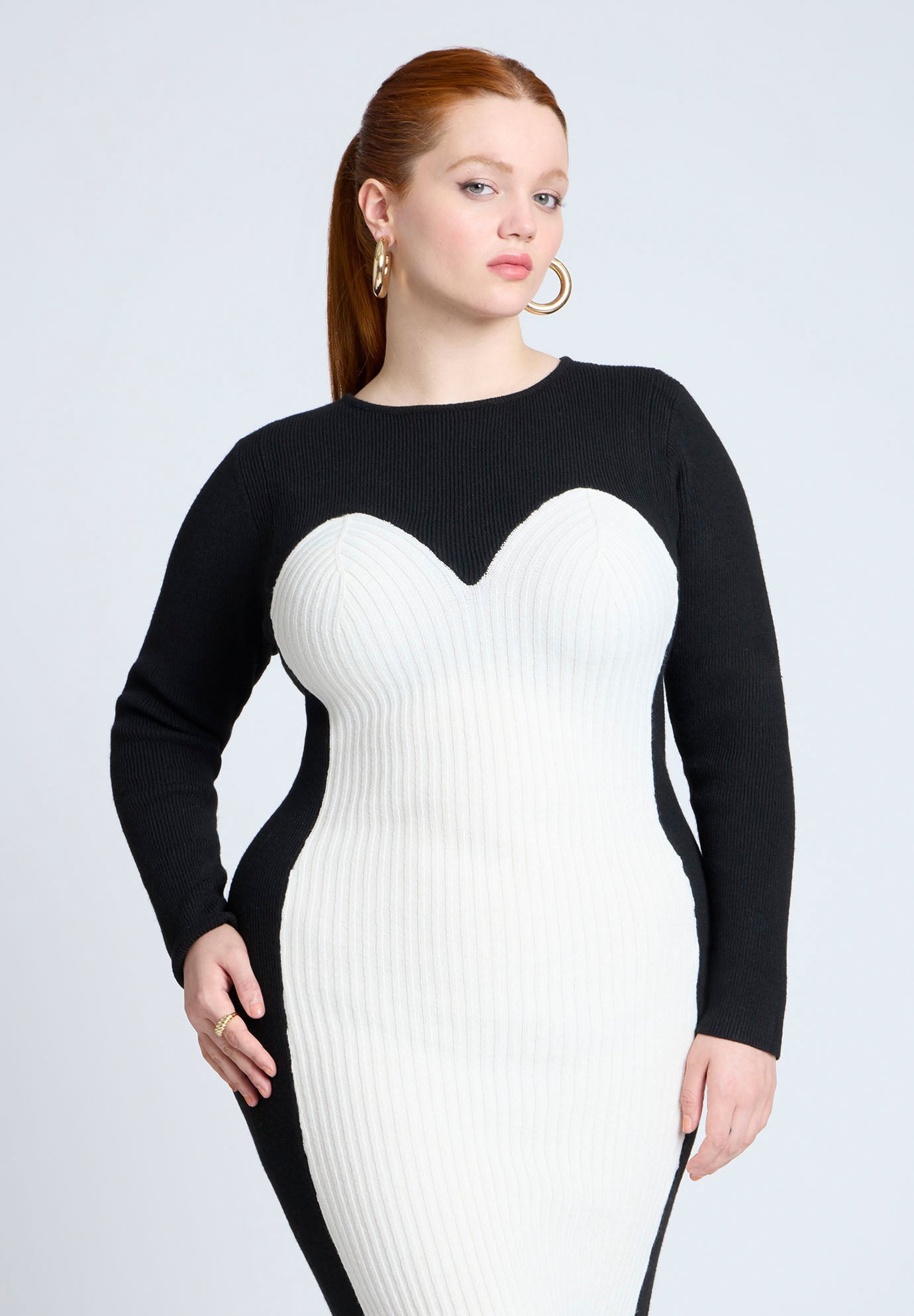 Maxi Sweater Dress With Colorblocked image number 2