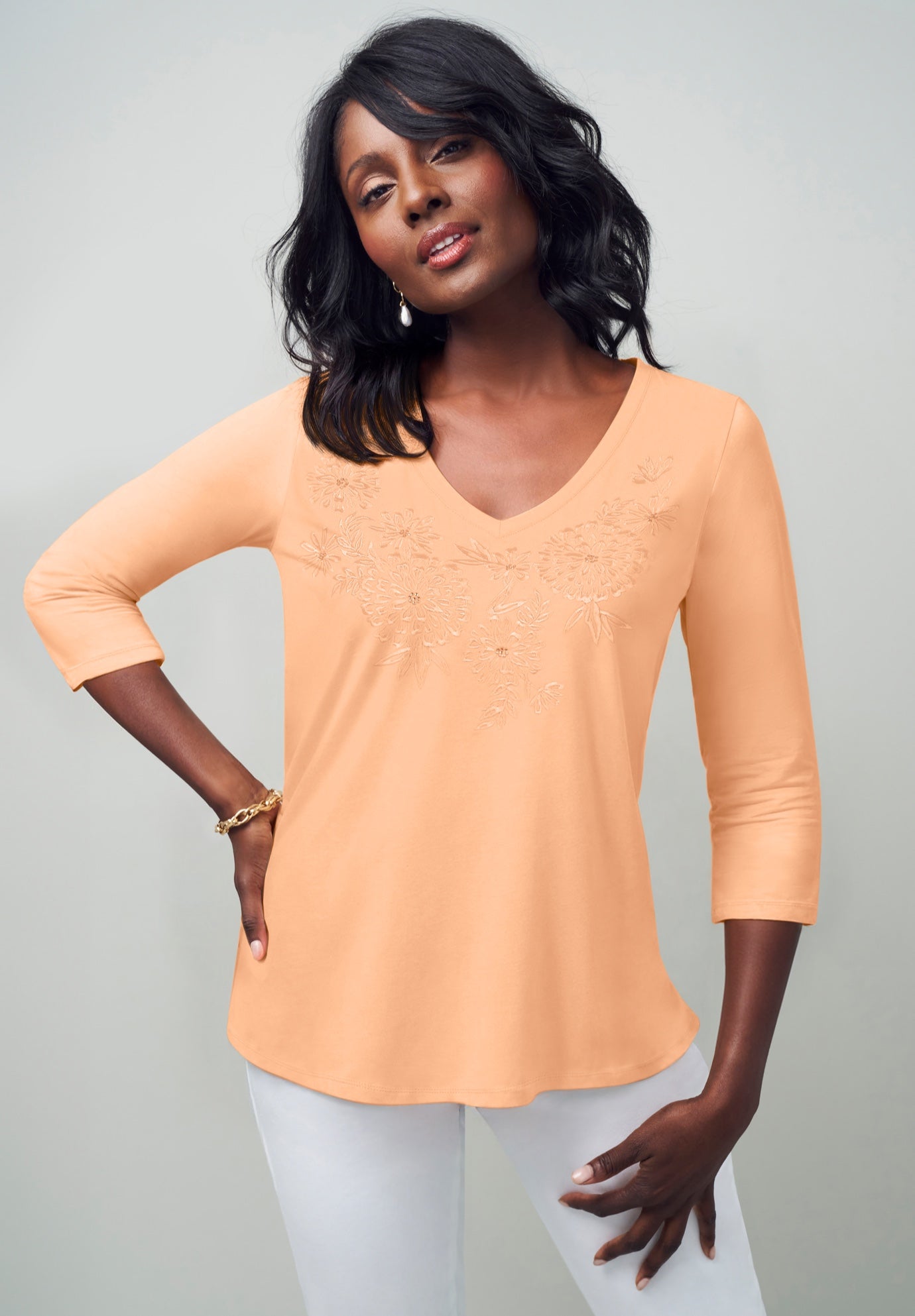 Stretch Cotton Embroidered Tee image number 0