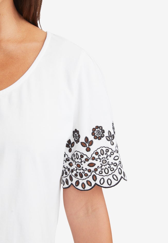 Eyelet Scoop-Neck Tee image number 1