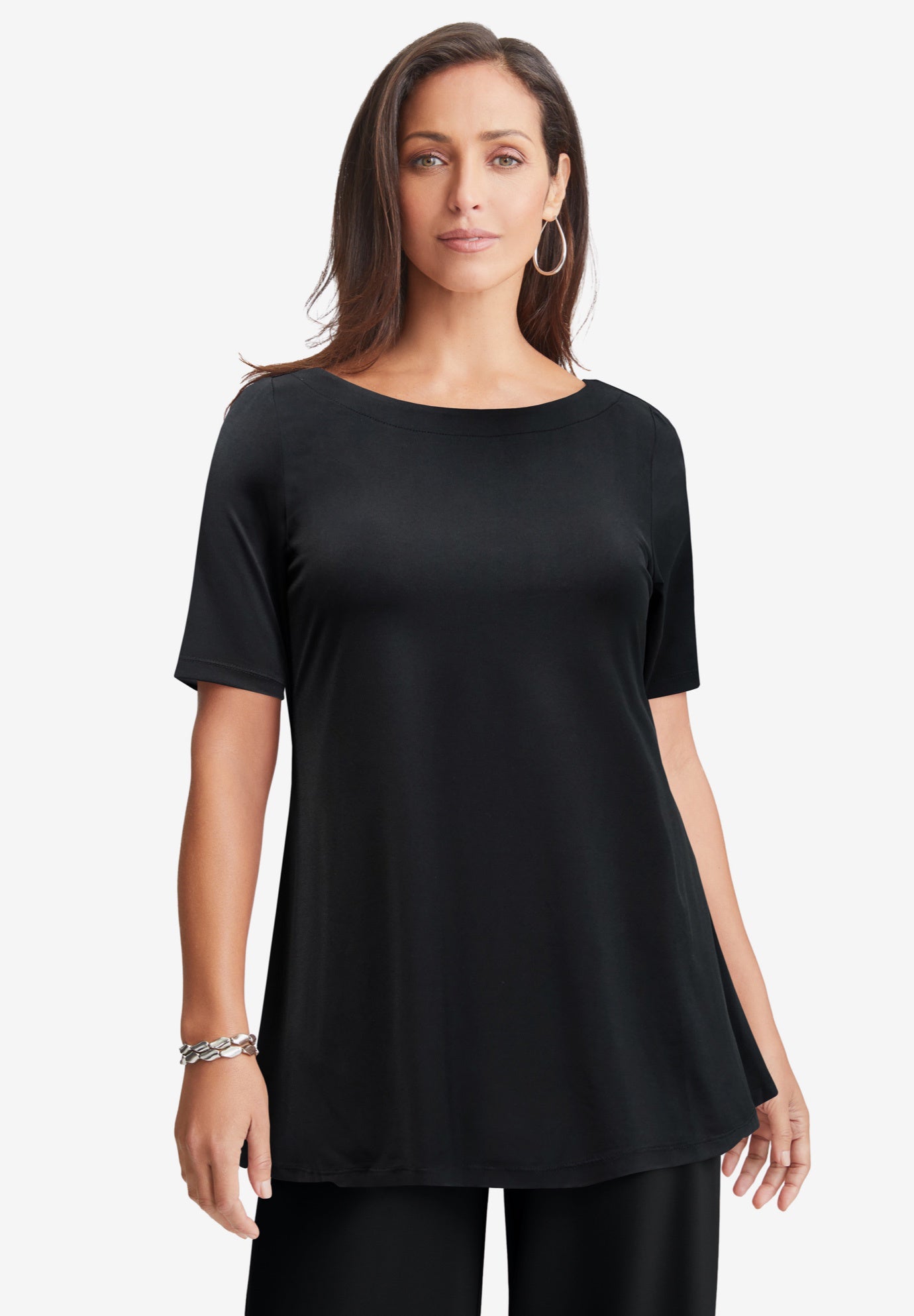 Stretch Knit Boatneck Swing Tunic image number 0