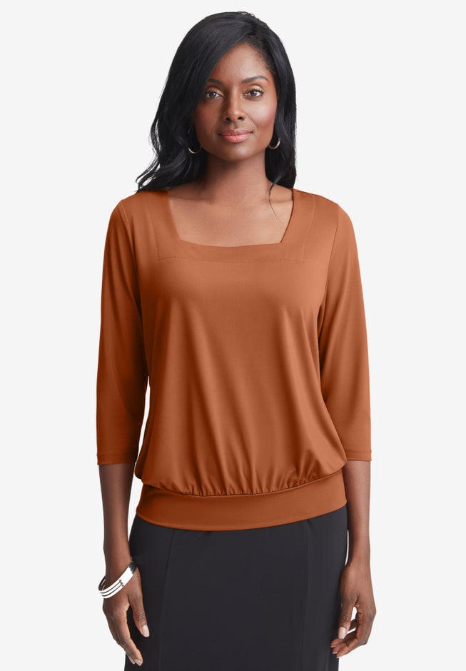 Stretch Knit Square Neck Top image number null