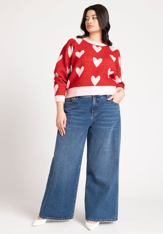 Heart Intarsia Cropped Sweater image number 3