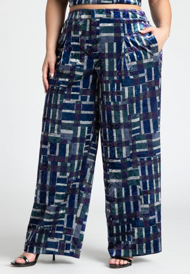 Printed Velvet Wide Leg Trouser image number 1