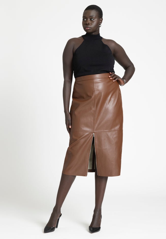 Faux Leather Zipper Skirt image number null