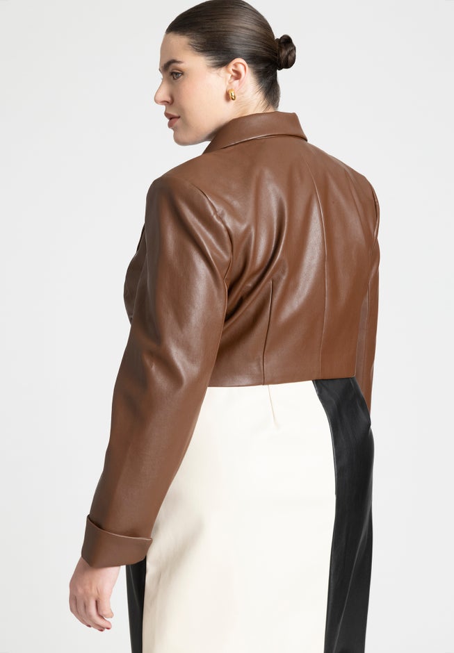 Cropped Faux Leather Jacket image number null