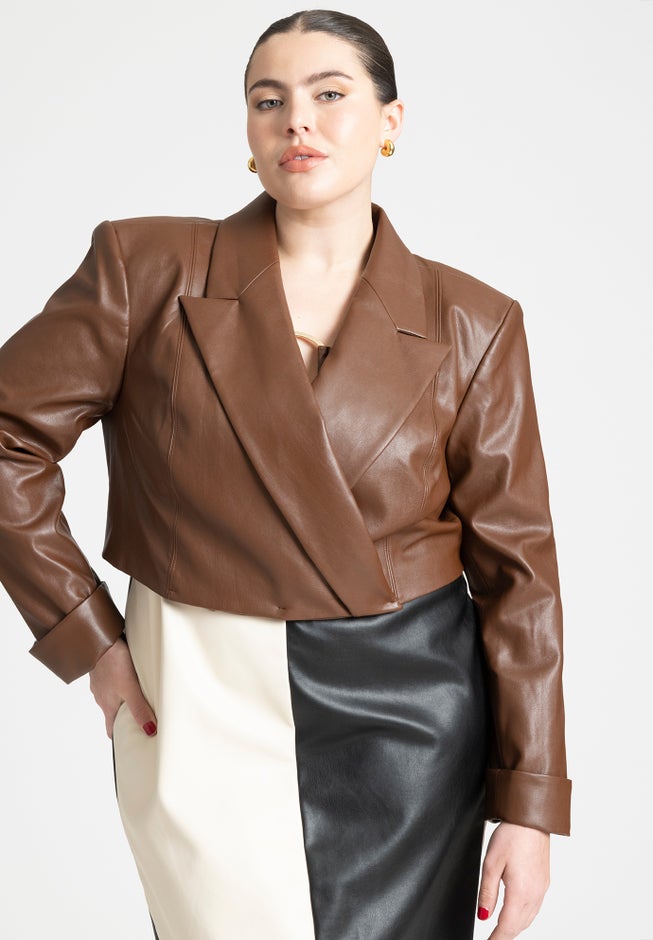 Cropped Faux Leather Jacket image number null