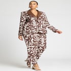 Printed Blazer With Faux Leather Collar image number null