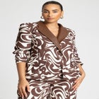 Printed Blazer With Faux Leather Collar image number null