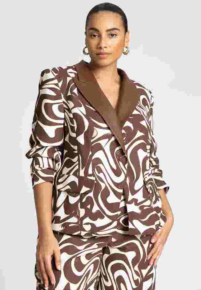 Printed Blazer With Faux Leather Collar image number 0