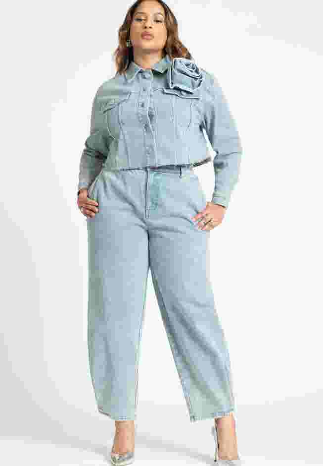 Denim Rosette Cropped Jacket image number 3