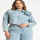 Denim Rosette Cropped Jacket image number null