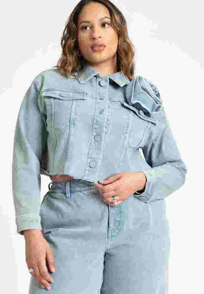 Denim Rosette Cropped Jacket image number 0