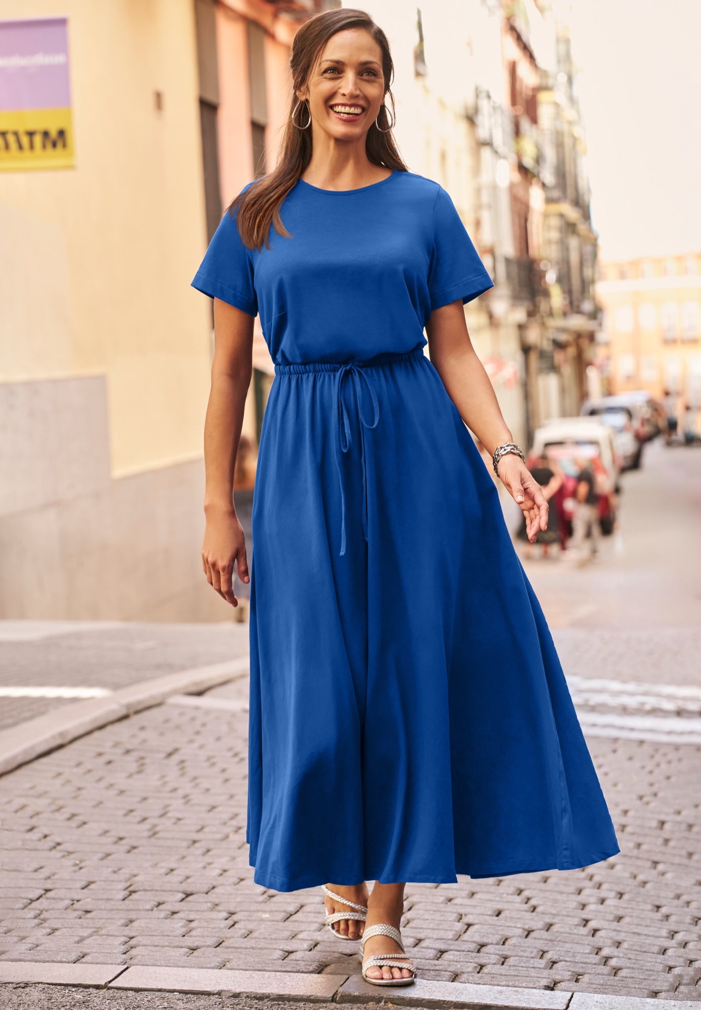 Stretch Cotton Drawstring Maxi Dress image number 0