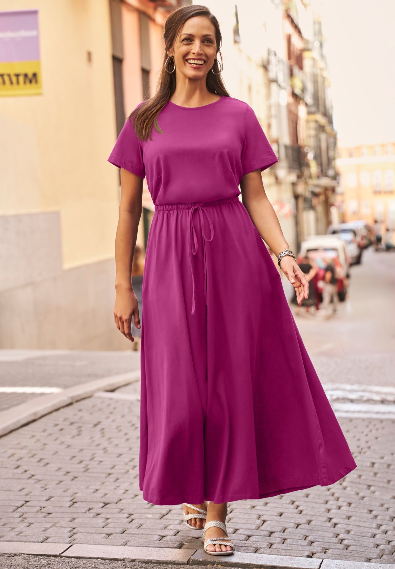 Stretch Cotton Drawstring Maxi Dress image number 0